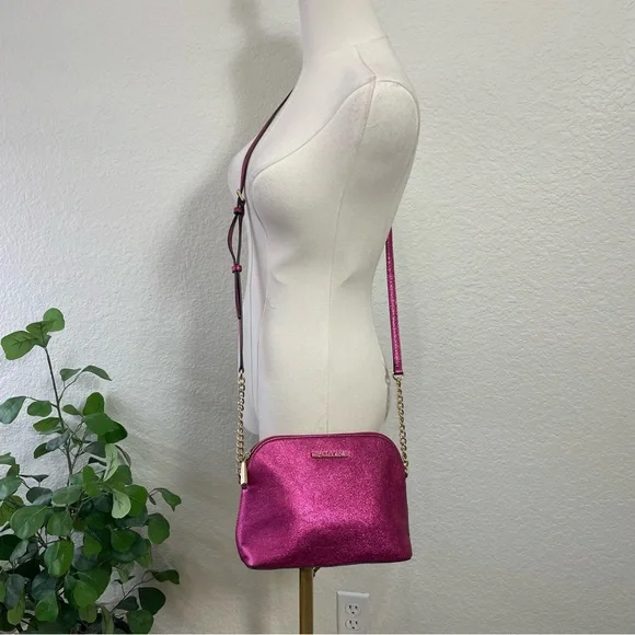 Michael Kors Metallic Pink Leather Crossbody Bag - Picture 2 of 9